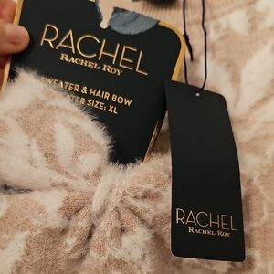 RACHEL Rachel Roy Cream and White Sweater with Bow